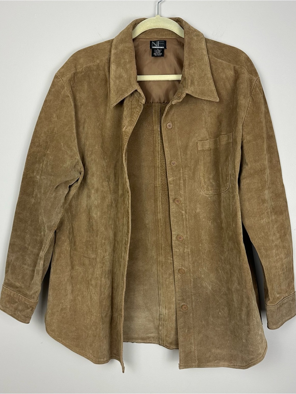 Women’s Vintage New Frontier Tan Suede Button-Front Jacket Size XL 90s Western